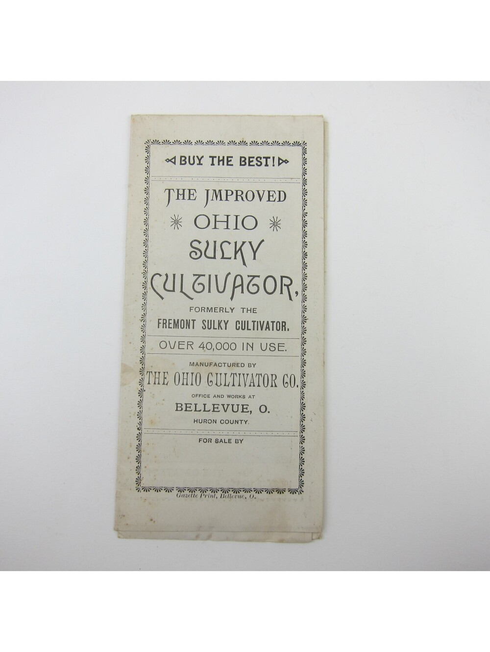 Ohio Cultivator Co. Bellevue Ohio Advertising Brochure Illustrated Antique 1892